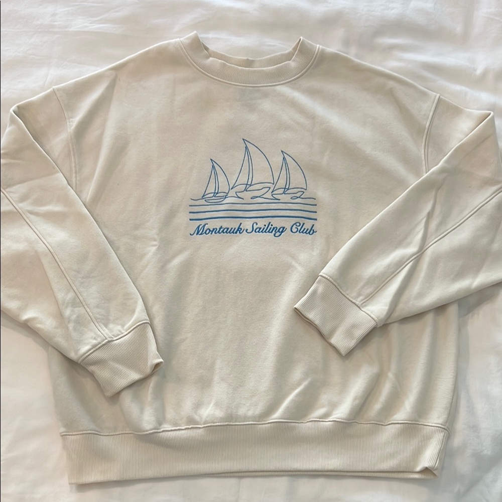 Wild Fable Montauk Sailing Club Cream Crewneck Sweater